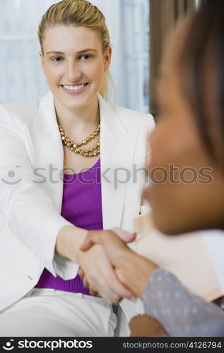 Two businesswomen shaking hands