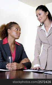 Two businesswomen talking to each other