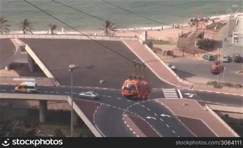 two cars on the cableway met over Haifa