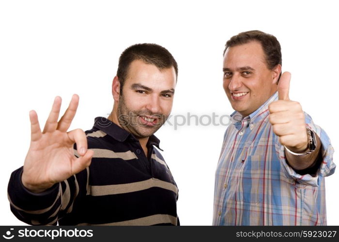 two casual young men portrait isolated on white background