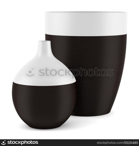 two ceramic vases isolated on white background