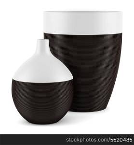 two ceramic vases isolated on white background