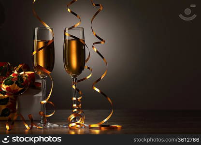 Two champagne glasses ready to bring in the New Year