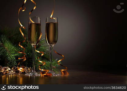 Two champagne glasses ready to bring in the New Year