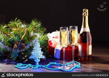 Two champagne glasses ready to bring in the New Year