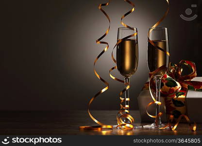 Two champagne glasses ready to bring in the New Year