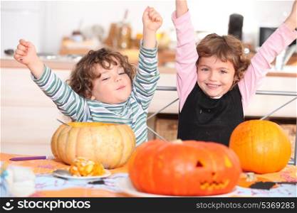 two children at Halloween party