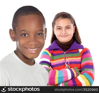 Two children on a over white background