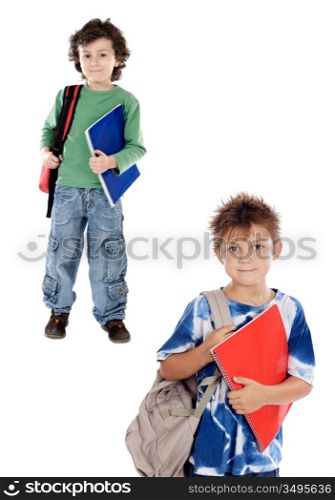 Two children students a over white background
