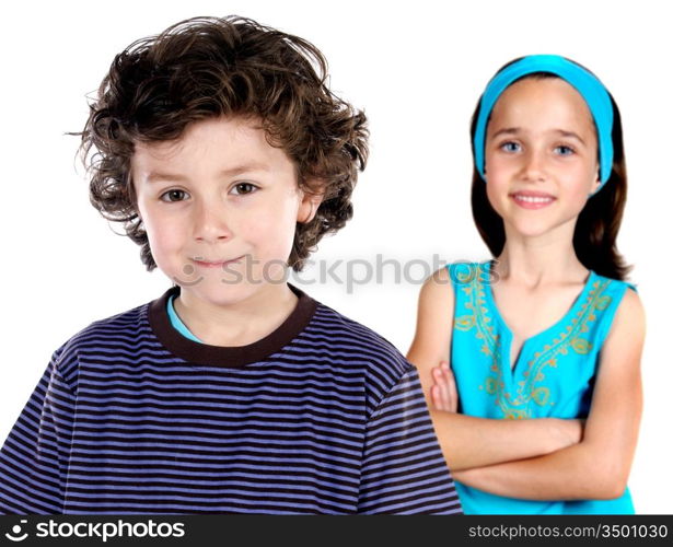 Two childrens students a over white background