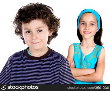 Two childrens students a over white background