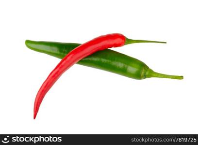 two chili peppers isolated on white background