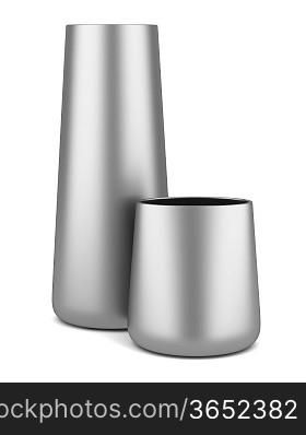two chrome vases isolated on white background