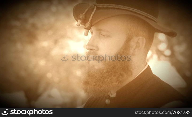 Two Civil War soldiers looking at a tintype (Archive Footage Version)