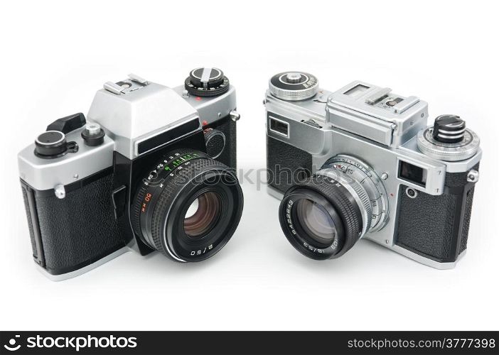 Two Classic film cameras isolated on white background