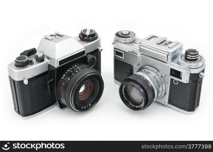 Two Classic film cameras isolated on white background