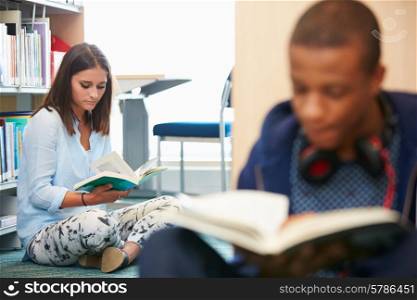 Two College Students Studying In Library