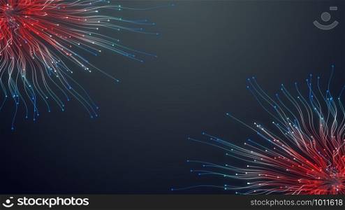 two colorful particle line, Glowing lines and light particles on dark animation 3D rendering