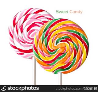Two Colorful spiral lollipop isolated on white background