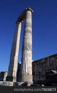 Two columns on ruins of Apollo temple in Didim, Turkey