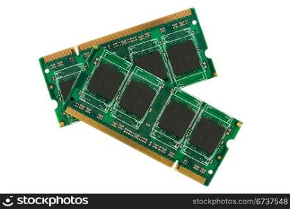 two computer memory modules isolated on white background