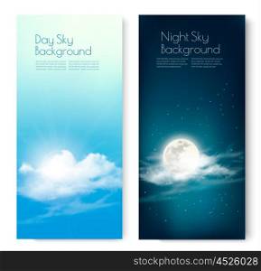 Two contrasting sky banners - Day and Night. Vector.