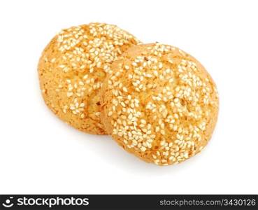 Two cookies with sesame isolated on white background. Cookies with sesame