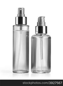two cosmetics bottle on white background with clipping path