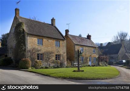 Two Cotswold houses in the Gloucestershire village of Stanton, England.