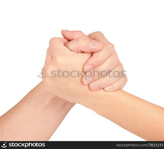 Two coupled hands, isolated on white background
