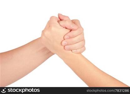 Two coupled hands, isolated on white background