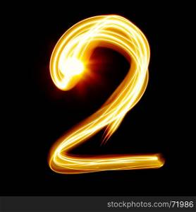 Two - Created by light numerals over black background