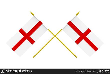 Two crossed flags of England, 3d render, isolated on white
