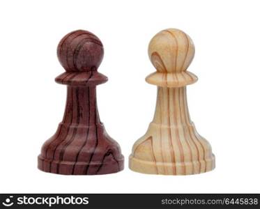 Two different pawns of chess isolated on a white background