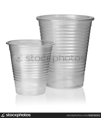 Two different plastic cups vertically isolated on white background