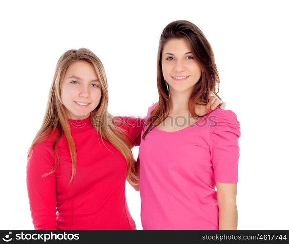 Two different sisters isolated on a white background