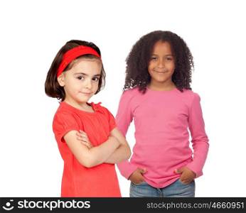 Two differents beautiful little girls isolated on awhite background