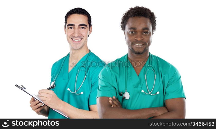 Two doctor on a over white background