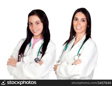Two doctor women isolated on white background