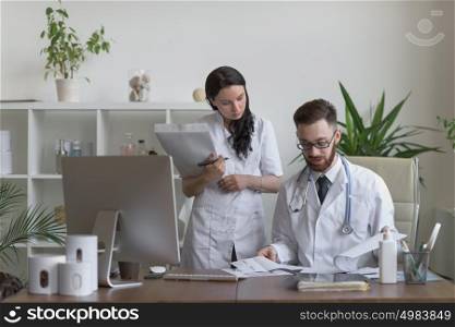 Two doctors discussing test results