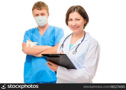 two doctors European appearance on a white background
