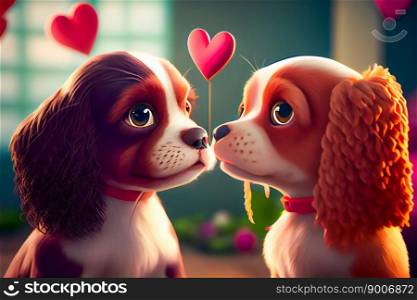 Two Dogs in Love. Romantic background.  Generative AI 