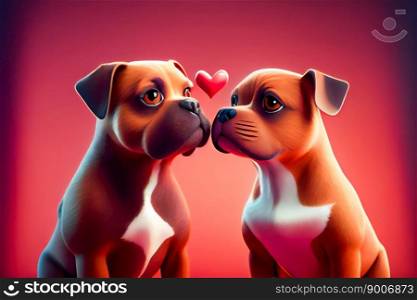 Two Dogs in Love. Romantic background.  Generative AI
