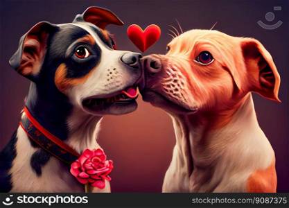 Two Dogs in Love. Romantic background.  Generative AI 