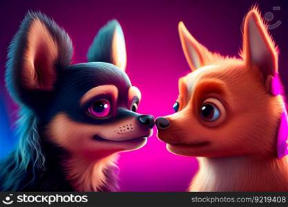 Two Dogs in Love. Romantic background.  Generative AI
