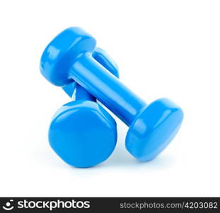 Two dumbbell free weights isolated on white background