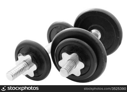 two dumbbells of gym to be in good shape trimmed and isolated
