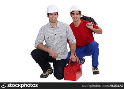 Two electrician arriving with equipment
