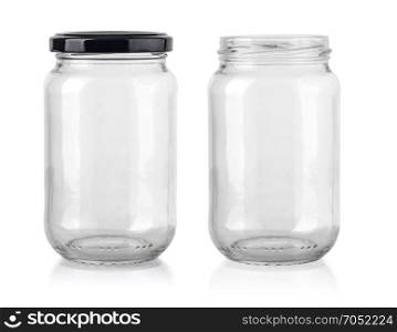 two empty cans for liquid products isolated on white background