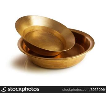 two empty copper trays on a white background. With clipping path